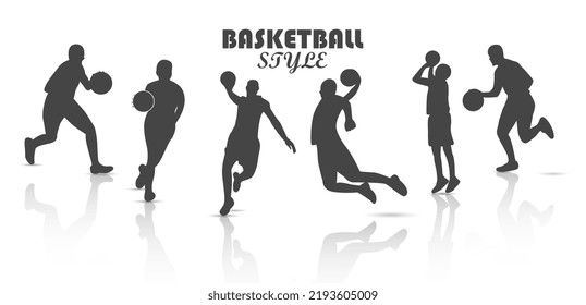 basketball sports player collection, basketball playing style silhouette design vector