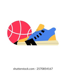 Basketball And Sports Shoe In Flat Vector Illustration Symbolizing Athletic Lifestyle And Sports Activities, Isolated On White Background