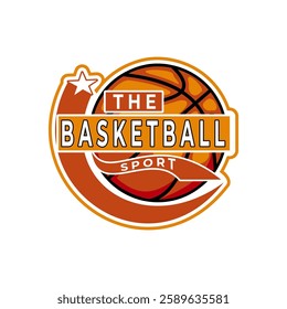 Basketball Sports Team logo design template. Basketball with star logo design vector