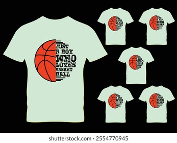 Basketball sports t-shirt design. Just a boy who loves basketball typography Tee graphics vector illustration saved in EPS 10 and fully editable. Design for print on demand.