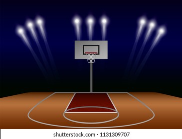 Basketball spotlight field concept background. Realistic illustration of basketball spotlight field vector concept background for web design