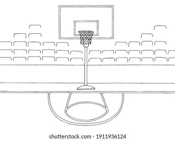 Basketball Stadium Court Interior Sport Graphic Black White Sketch Illustration Vector