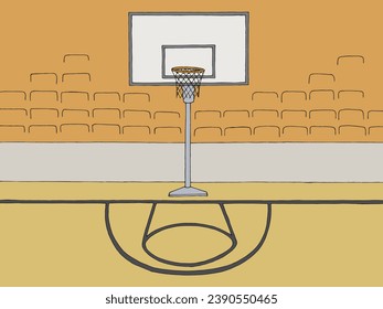 Basketball stadium court interior sport graphic color sketch illustration vector