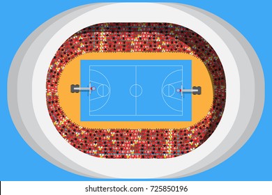 Basketball Stadium In Top View With A Crowd Of Fan Club Full Attendance