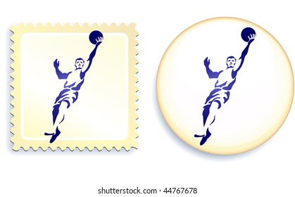 Basketballstempel und originale Vektorgrafik mit Button