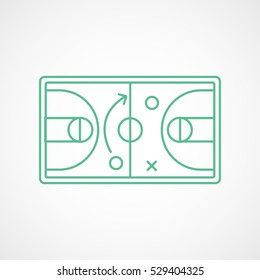 Basketball Strategy Board Green Line Icon On White Background