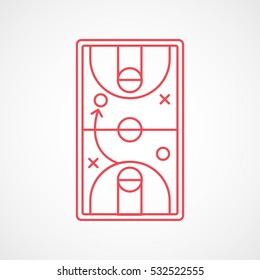 Basketball Strategy Board Red Line Icon On White Background