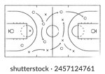 Basketball strategy field, game tactic chalkboard template. Hand drawn basketball game scheme, learning board, sport plan vector illustration.