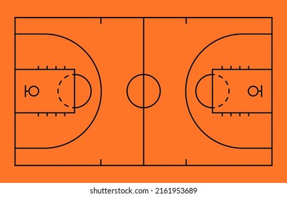 Basketball strategy field, game tactic chalkboard template. Hand drawn basketball game scheme, learning orange board, sport plan vector illustration.