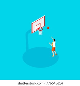 basketball and streetball in the isometric style, the guy sportsman throws the ball into the basketball ring
