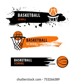 Basketball student team, school. Concept illustration for sport college, student team.  Sketch vector illustration. Template logo with style fire fox on ball.