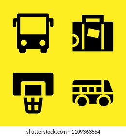 basketball, suitcase, bus and bus front view vector icon set. Sample icons set for web and graphic design