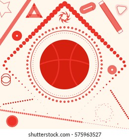 A basketball surrounded by abstract geometric shapes. Illustration for graphic design