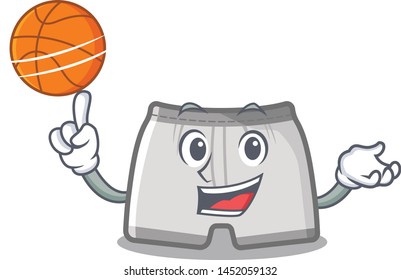 With basketball swimming trunks in the cartoon shape