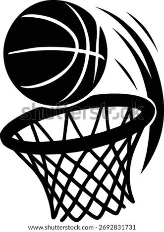 Basketball swish through net dynamic sports action graphic vector
