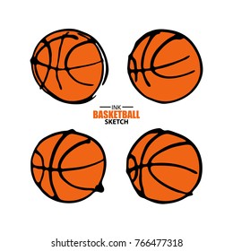 Basketball, symbol, logo. Sketch, hand drawing. Set of elements for a sports poster, banner, print on a T-shirt.