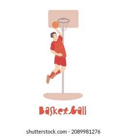 Basketball symbol. Playing man. Team sport design. Active life, healthy lifestyle, outdoor activity concept. Editable vector illustration in a trendy cartoon style isolated on a white background.