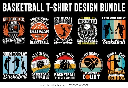 Basketball t shirt design bundle, Basketball Custom graphic t-shirt set, Basketball game vector, basketball player silhouette