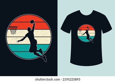 Basketball T Shirt Design, Retro Vintage Basketball T Shirt Design With Basketball Player Silhouette