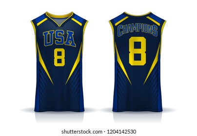 Basketball tank top design template, Sport jersey mockup. uniform front and back view.