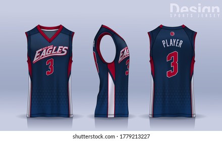 Basketball tank top design template, Sport jersey mockup. uniform front , side and back view.