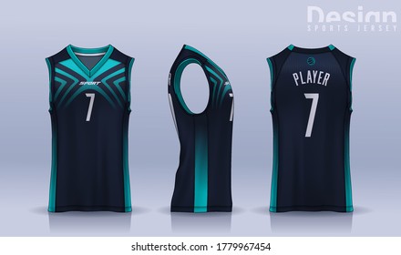 Basketball tank top design template, Sport jersey mockup. uniform front , side and back view.