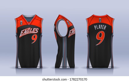 Basketball tank top design template, Sport jersey mockup. uniform front , side and back view.