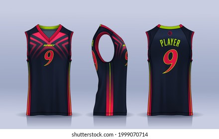 Basketball tank top design template, Sport jersey mockup. uniform front , side and back view.