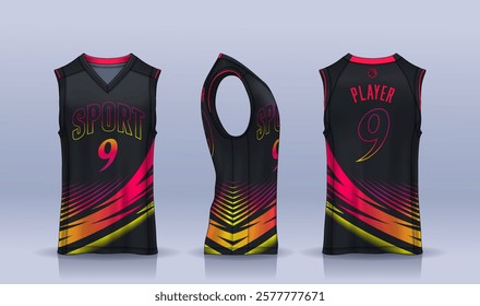 Basketball tank top design template, Sport jersey mockup. uniform front , side and back view.