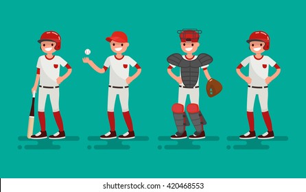 Basketball team. Batter, Pitcher, Catcher, Runner . Vector illustration of a flat design