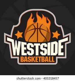Basketball Team, Championship Emblem, Basket Ball on Fire Sport T-Shirt Graphics