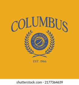 Basketball team Columbus, Ohio. Typography graphics for sportswear and apparel. Vector print design.