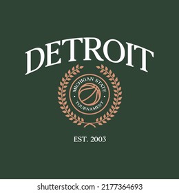 Basketball team Detroit, Michigan. Typography graphics for sportswear and apparel. Vector print design.