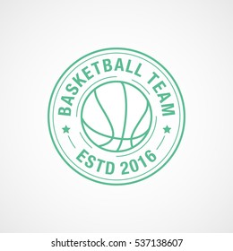 Basketball Team Emblem Green Line Icon On White Background