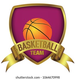 Basketball team logo design in deep purple background on gold frame
