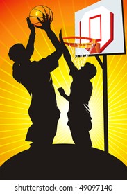 Basketball Team on beautiful orange Background. Original Vector Illustration.