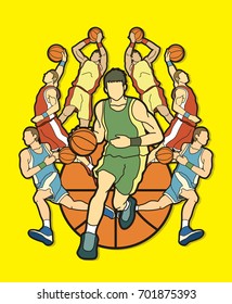 Basketball Team player dunking dripping ball action graphic vector