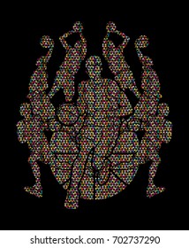Basketball Team player dunking dripping ball action designed using geometric pattern graphic vector