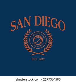 Basketball team San Diego, California. Typography graphics for sportswear and apparel. Vector print design.