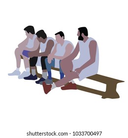 The basketball team is sitting on the bench, vector