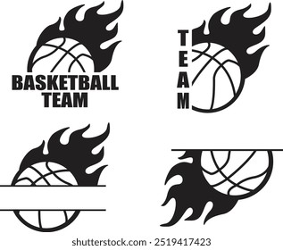 Basketballteam, Sport, Basketballmeister, Flammen, Meisterschaft, Basketballspiel, Teamkollegen Name, Namensschild, Vektorgrafik