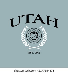 Basketball team state of Utah. Typography graphics for sportswear and apparel. Vector print design.