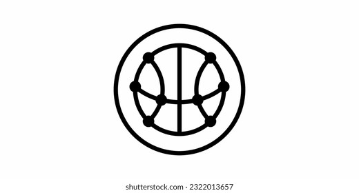 basketball tech line art outline icon symbol vector logo illustration.