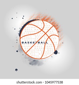 Basketball text in the ball vector illustration grunge sport background
