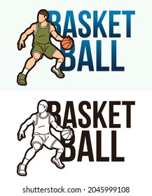 Basketball Text with Sport Player Graphic Vector