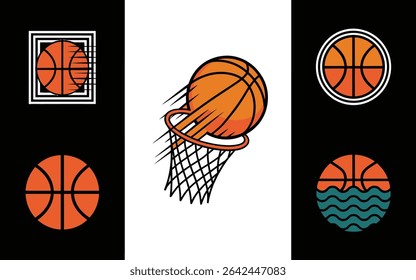 Basketball themed graphic design elements for sports and recreation