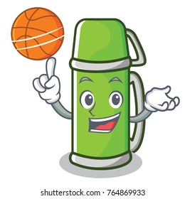 With basketball thermos character cartoon style