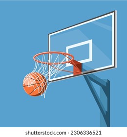 Basketball through the hoop with a blue-sky background vector illustration for printing