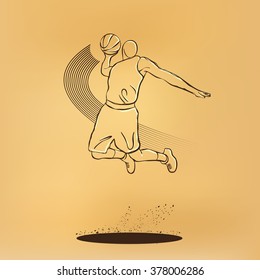Basketball. Throw the ball, Slam. Vector retro illustration on old paper.