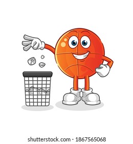 basketball Throw garbage in trash can mascot. cartoon vector